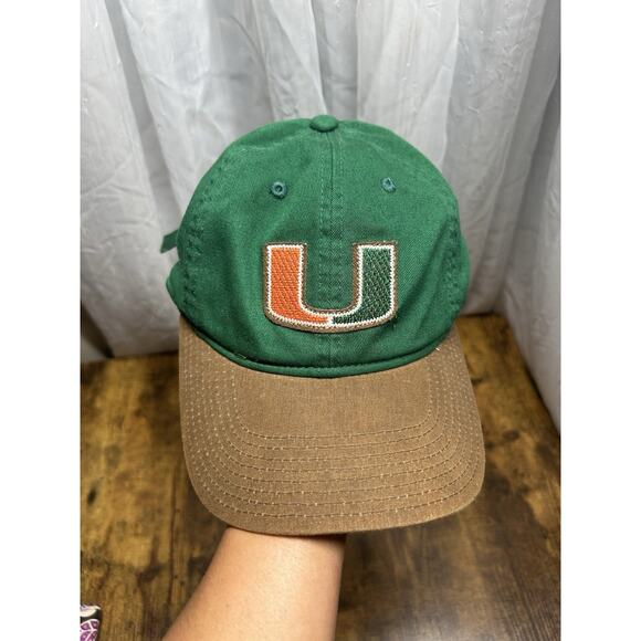Vintage Adidas Miami Hurricanes Hat Strapback U Logo Green Brown Bill Y2K - Picture 1 of 10